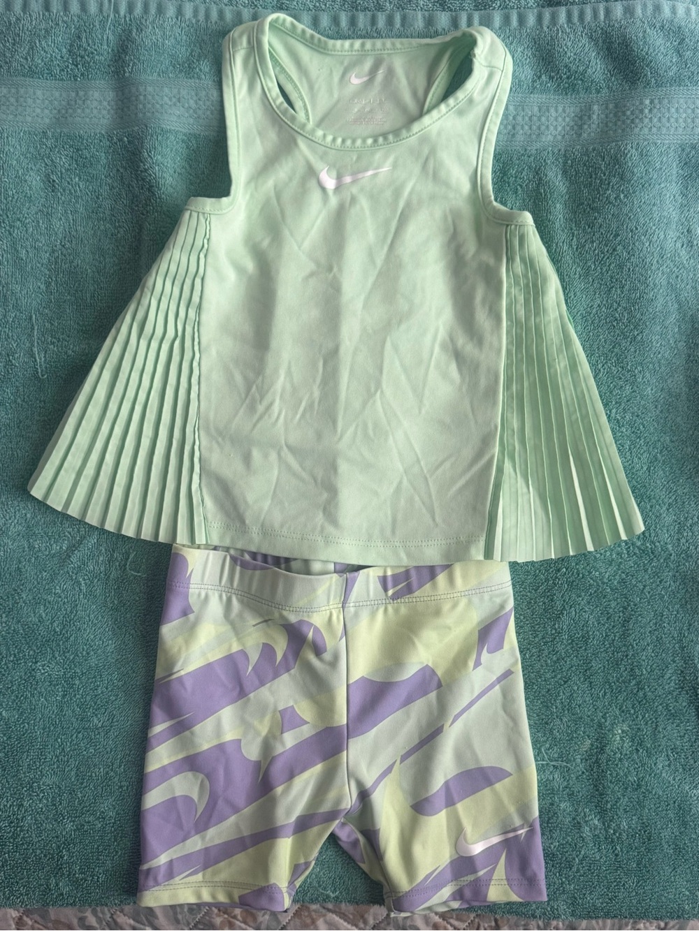 Nike Mint Green Pleated Tennis Tank with Lavender Patterned Shorts